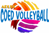 Adult Coed Volleyball with multi colored volleyball